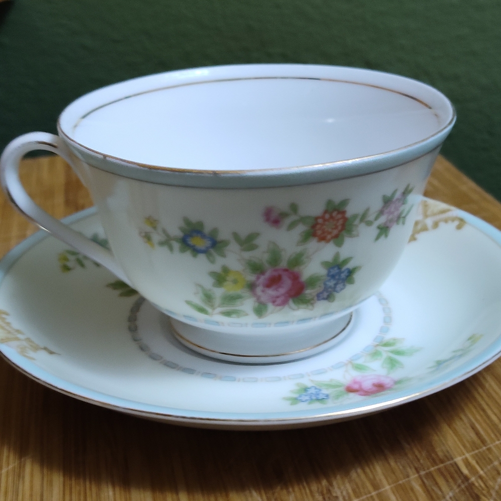 SIS Japan Hand Painted Floral Porcelain Teacup and Saucer Set